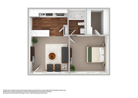 Floor plan for 1 bed, 1 bath, 550 sqft